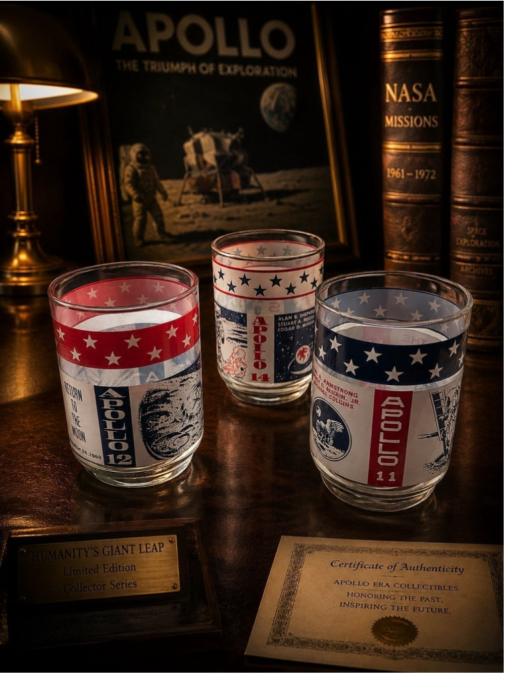 Vintage Apollo NASA Collector Glasses Set of 3 | Apollo 11 12 14 Tumblers | Moon